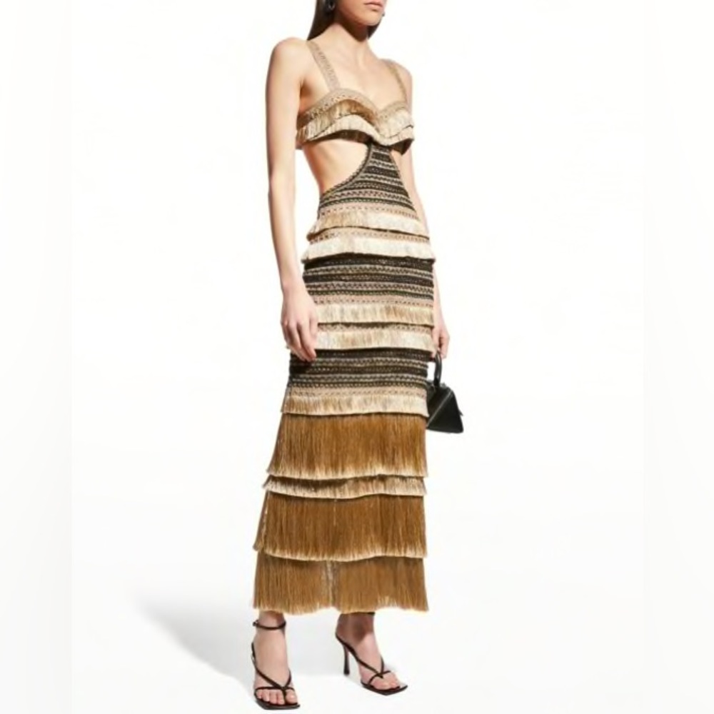PatBO Fringe Trimmed Cutout women dress in size 6